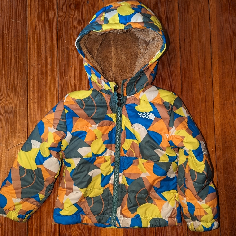 North Face Kids Reversible Puffer Jacket in Yellow, Blue, Orange, Green, Brown